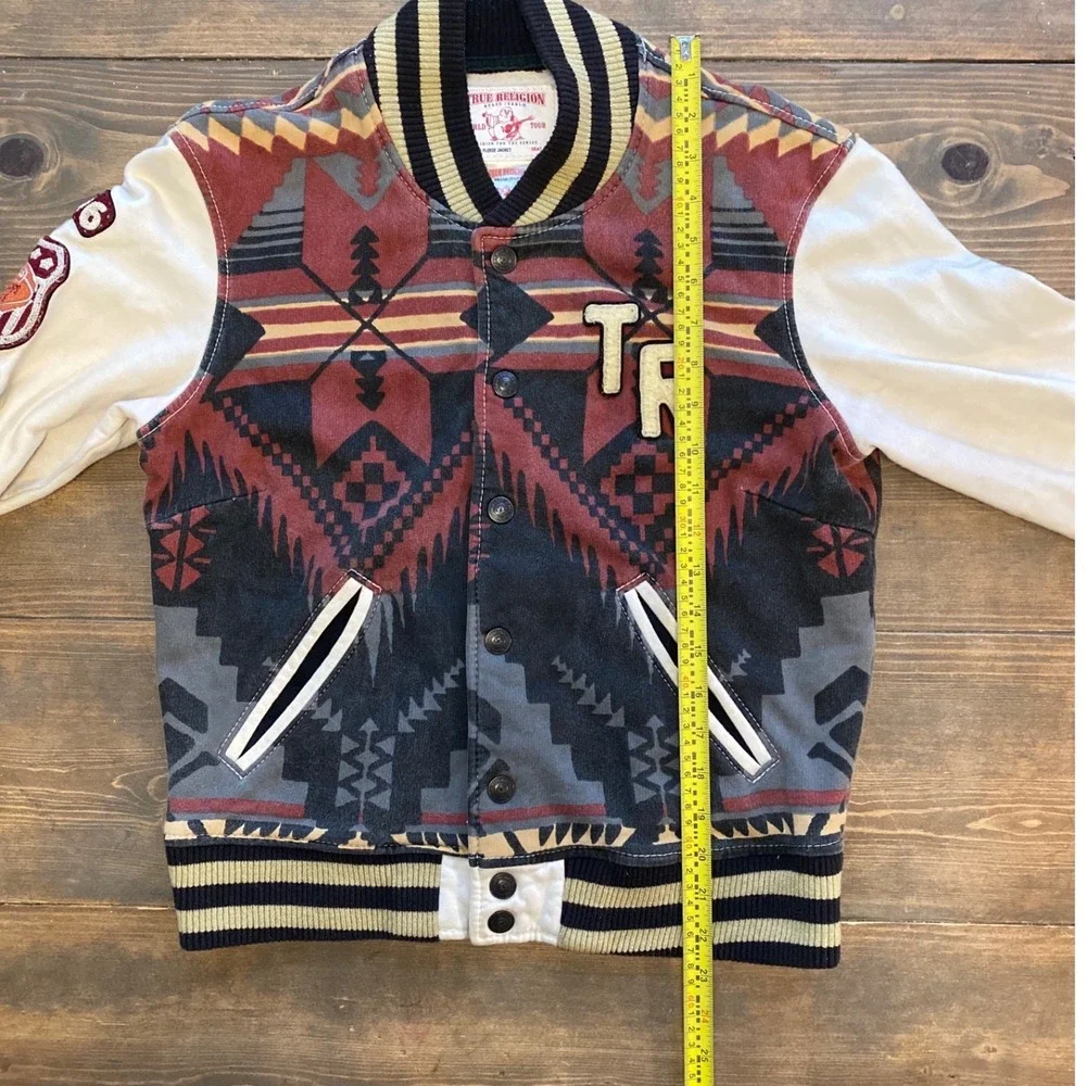 True Religion Serape‎ Print Kids Varsity Knit Jacket Geometric Print TR Logo